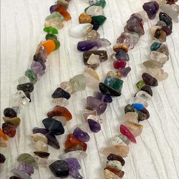 Vintage stand 32 inch Multicolor Gemstone chip Necklace bohemian rainbow - Picture 9 of 14
